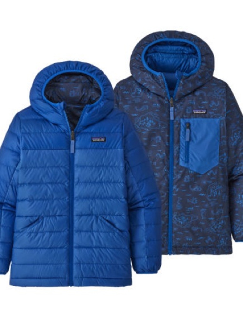 Patagonia boys reversible down hooded sweater jacket size 10/12 blue